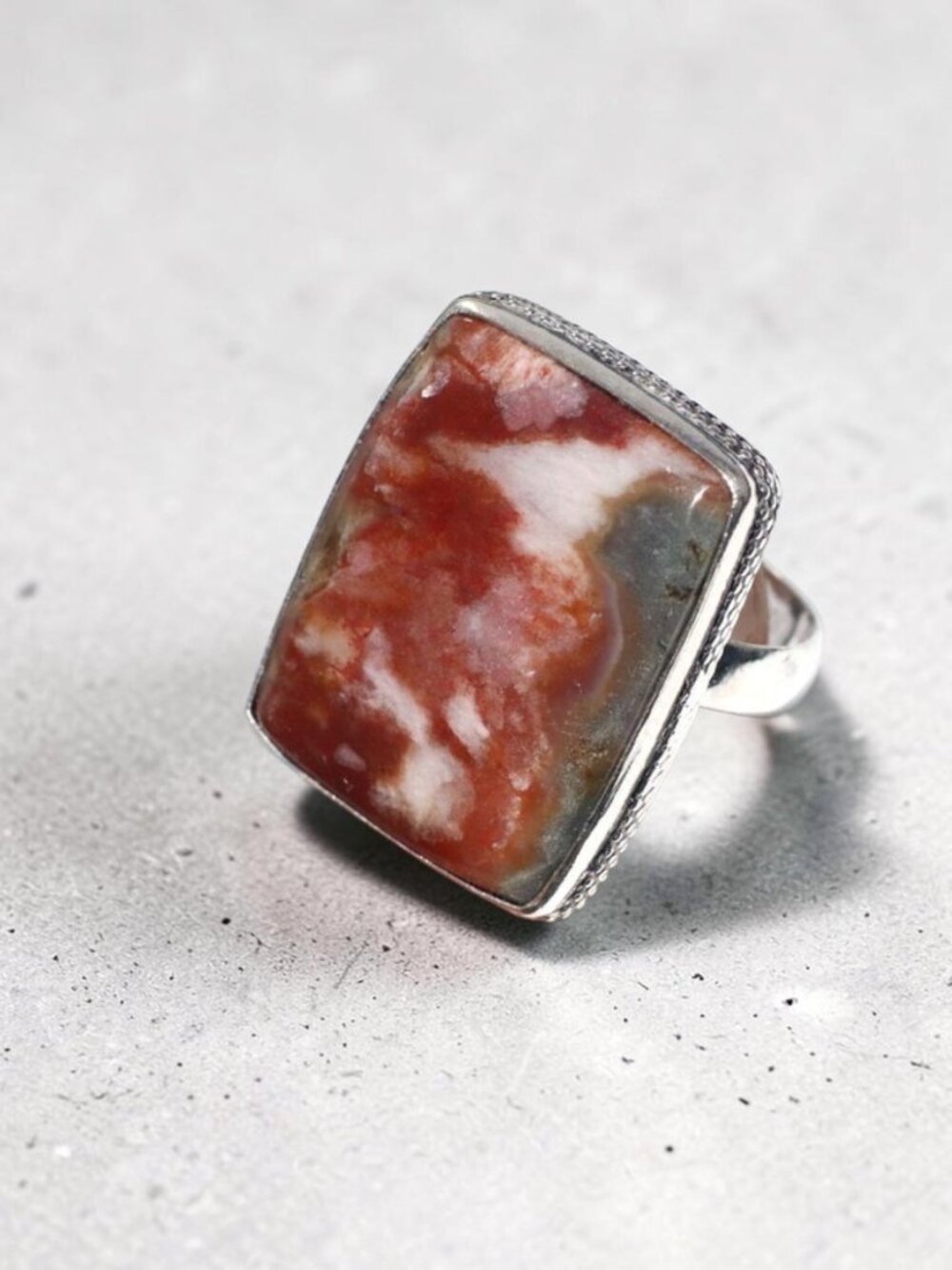 West Texas Agate 925 Silver Plated Ring US 9 Handmade